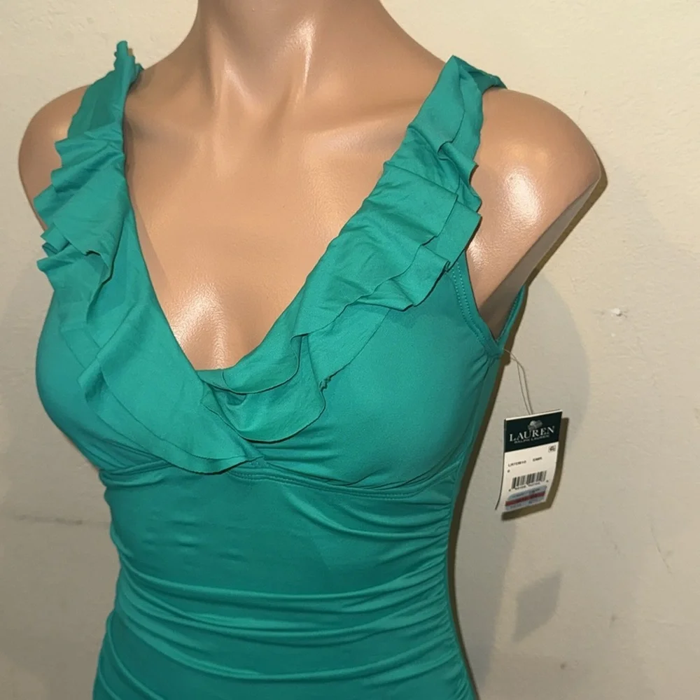 NWT Ralph Lauren one piece swimsuit ruffle underwire size 4 Emerald